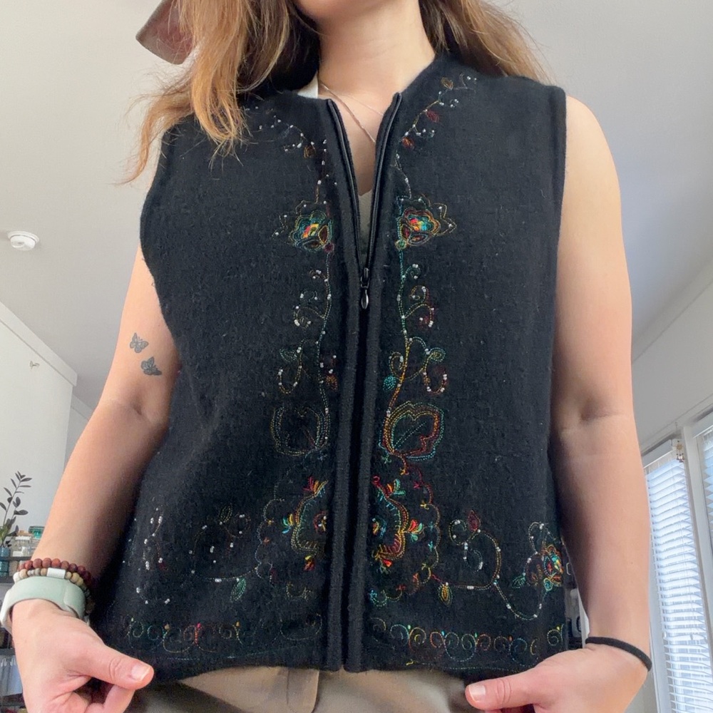 Black‎ embroidered wool vest